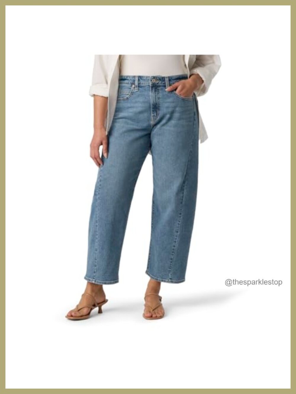Mid Rise Heritage Barrel Jeans Tapered Leg Stretch Denim